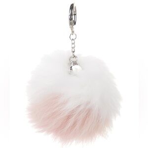 Gorski NEW White and Pink Fox Fur Pom Pom Keychain